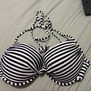 Striped Navy and White Bikini Top